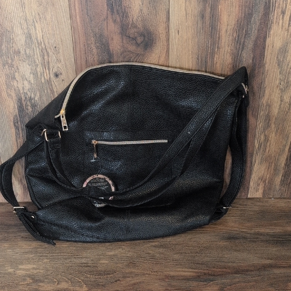 Fresh + Floral 2-n-1 Backpack Tote Black Textured Large Bag NWT
